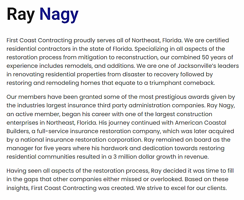 About Us Written Content on Behalf of First Coast Contracting